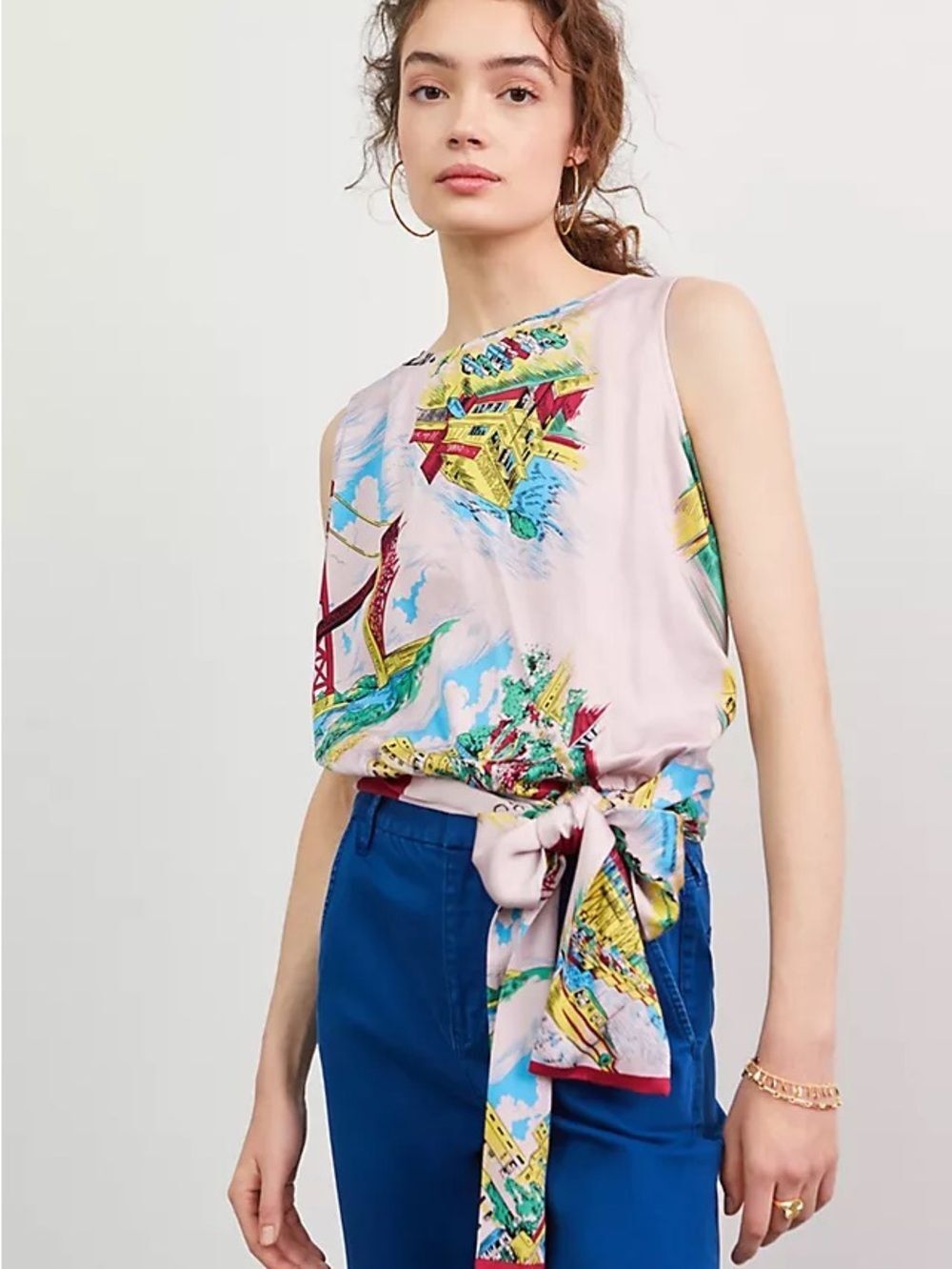Anthropologie Tiny Postcard Wrap Top San Francisco Print | Pink Multi | Small